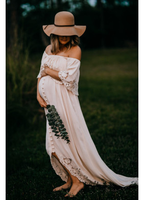 Fillyboo Maternity Wonder Years Embroidered Maxi Dress in Ivory